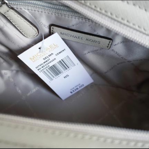 Michael Kors Selma MED Color-block White & Cement Saffiano Leather Messenger Bag - Picture 7 of 14